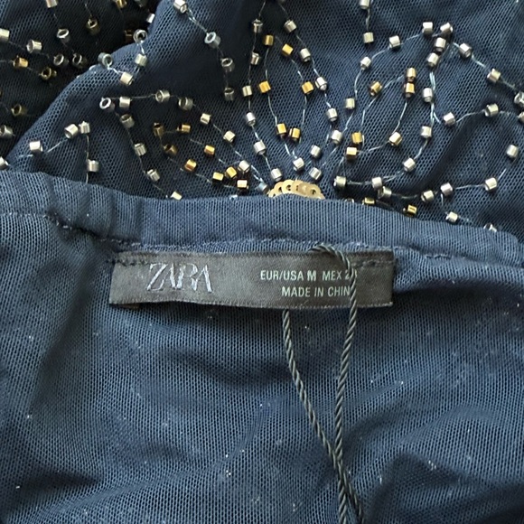NWT Zara Collection Navy Embroidered Asymmetric Beaded Skirt - Picture 11 of 15